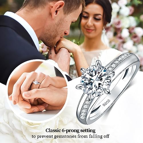 RINEY&KY Moissanite Engagemeng Rings for Women Lab Created Moissanite Rings 18K White Gold Plated Sterling Silver Diamond Ring Promise Rings for Her Anniversary Rings for Women Girls Wife Mother4