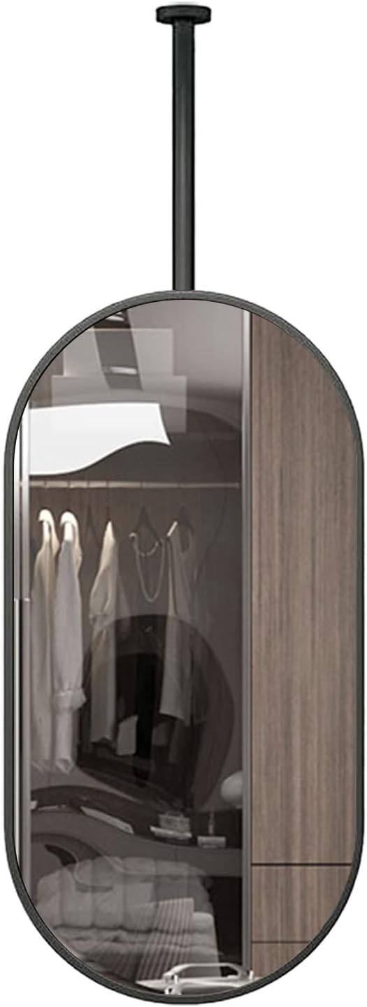 Specchi da Soffitto, Specchi per Cosmetici HD da Bagno, con Cornice in Metallo Nero e Braccio per Guardaroba, Camere da Letto, Comò e Decorazioni Moderne a Tema, Ovale (Dimensioni