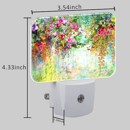 Image of Abstract Watercolor Flowers Night Light Flowers Oli Painting Nightlight Plug into Wall with Dusk to Dawn Sensor for Kid Girls Boys Women Men Room, Hallway, Kitchen, Bathroom, Stairs Decor