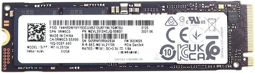 Solid State Drive RM0C0 0RM0C0 CN-0RM0C0 Compatible Replacement Spare Part for Dell Samsung PM9A1 MZ-VL2512A 512GB PCI Express 3.0 x4 TLC NVMe M.2 2280 Internal SSD.