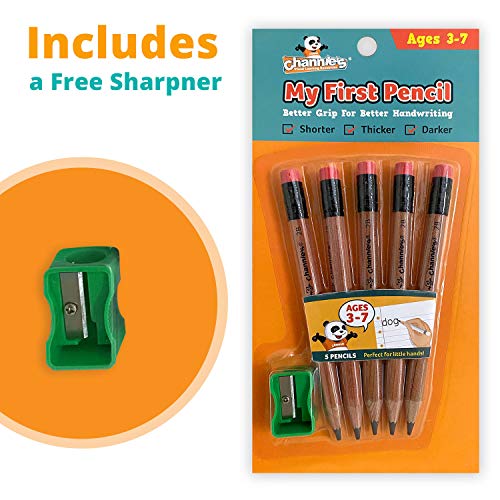 Channie's Easy To Hold Wooden Lead 2B Graphite Pre-Sharpened Pencils For Children With Pencil Sharpener, Wood, 2 Pack (10 Pencils) #TOP1