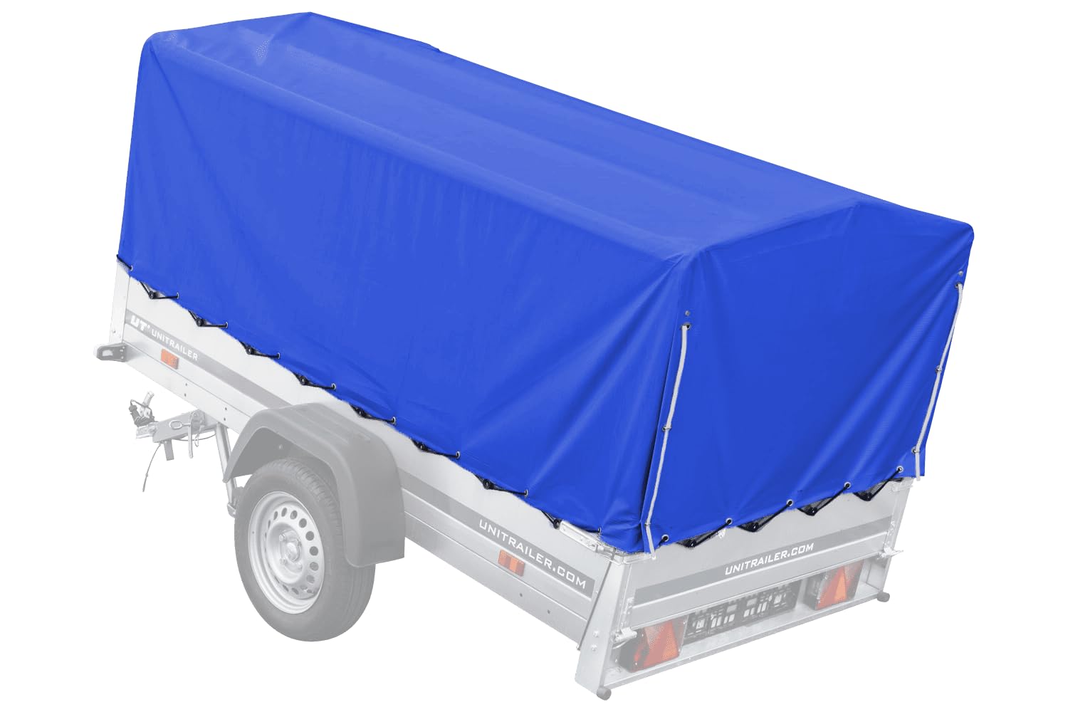 UNITRAILER Lona para Remolque 230x125 cm H80 cm Azul Impermeable con Cuerda elástica, Funda Protectora para Garden Trailer 230 Kipp, Lona de Alta Resistencia con Parte Trasera abatible