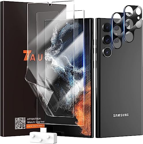TAURI Compatible With Samsung Galaxy S22 Ultra 5G 2 Pack Flexible TPU Film Screen Protector + Camera Lens Protector [Easy Install] HD-Clear [100% Fingerprint Unlock] Bubble Free