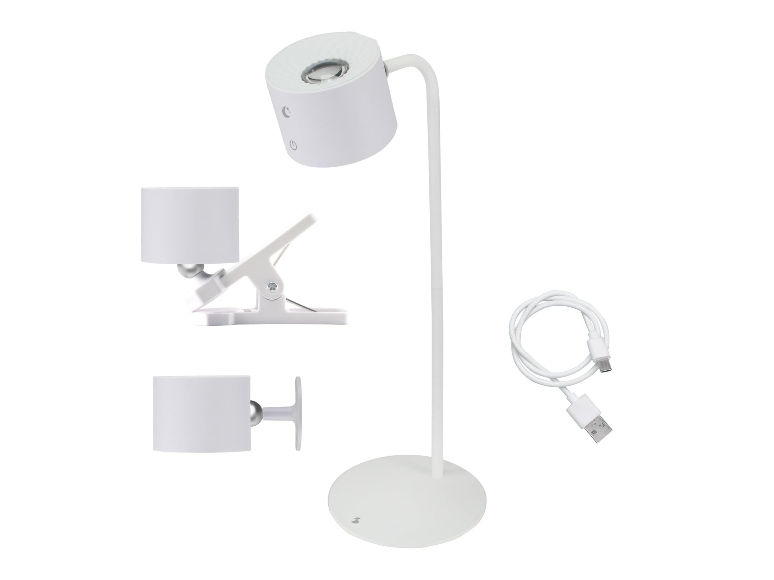 BEPER P201UTP303 Luminì lámpara con 3 funciones, Lámpara de sobremesa, lámpara con clip y accesorio de pared incluidos, Lámpara recargable con cable USB incluido, Interruptor táctil encendido, Blanco