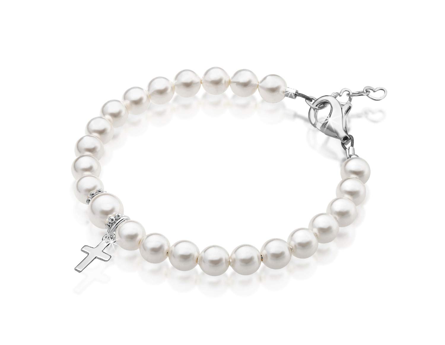 Baby Crystals Baptism Christening White Pearl Bracelet Sterling Silver