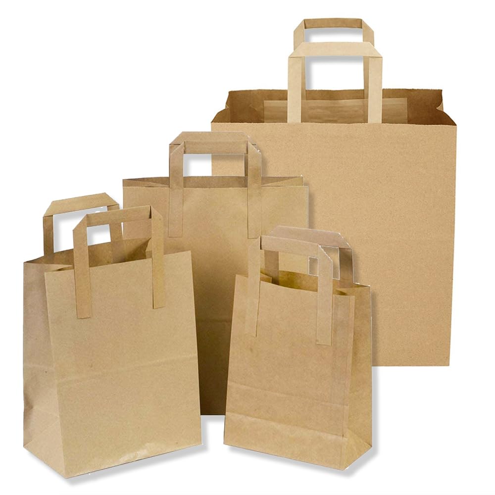 Bag Market Limited Brown Bag Market | 50 X Paper Carrier Bags With Flat Handles - Takeaway, Sos, Lunch, Party (Medium - 22 X 11 X 25Cm)
