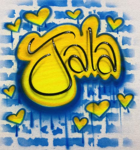 Airbrush Urban Graffiti, Yellow & Blue, Hearts Name Design T Shirt2