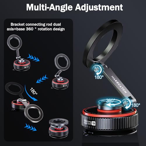 Magnetic Car Phone Mount, 120+ LB Vacuum Suction & 3000gf Magnetic Force, 360° Triple-Axis Adjustable Car Holder for iPhone & All Phones, Twist-Lock Suction Cup, Quick-Release – Black - Image 4