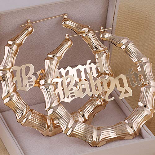 Baby Girl Hoop Earrings Bamboo Earrings For Women 90S Large Bamboo Hoop Earrings Geometric Big Circle Studs Earrings Fashion Party Jewelry (Gold Babygirl) #TOP2