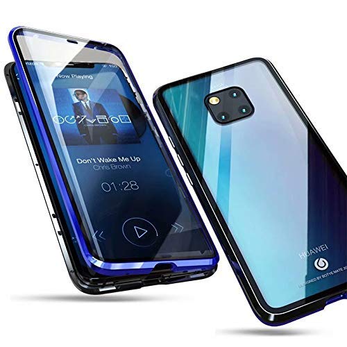 Cover Magnetica Per Huawei Mate 20 Pro (6.39'') - Custodia Bumper In Metallo Con Vetro Temperato Anteriore E Posteriore - Blu - 5