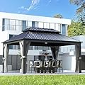 Aoxun 12Ft X 16Ft Hardtop Gazebo, Aluminum Metal Outdoor Gazebo with Breathable Netting and Curtains, Galvanized Steel Double Top, Permanent Patio Pavilion for Backyard, Wedding, Party