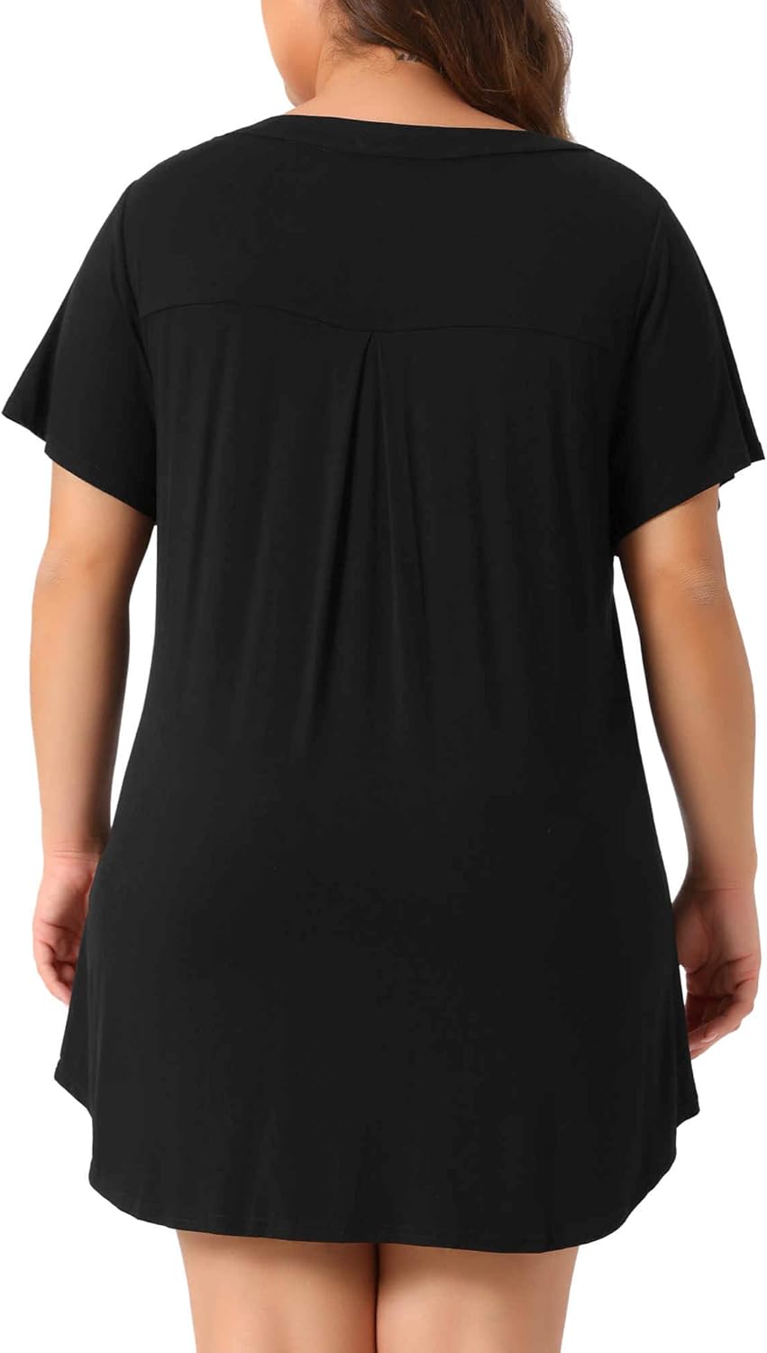 Agnes Orinda Plus Size Women's Short Sleeve Sleepshirt Soft Pajamas Dress V Neck Button Down Nightgown - Image 4