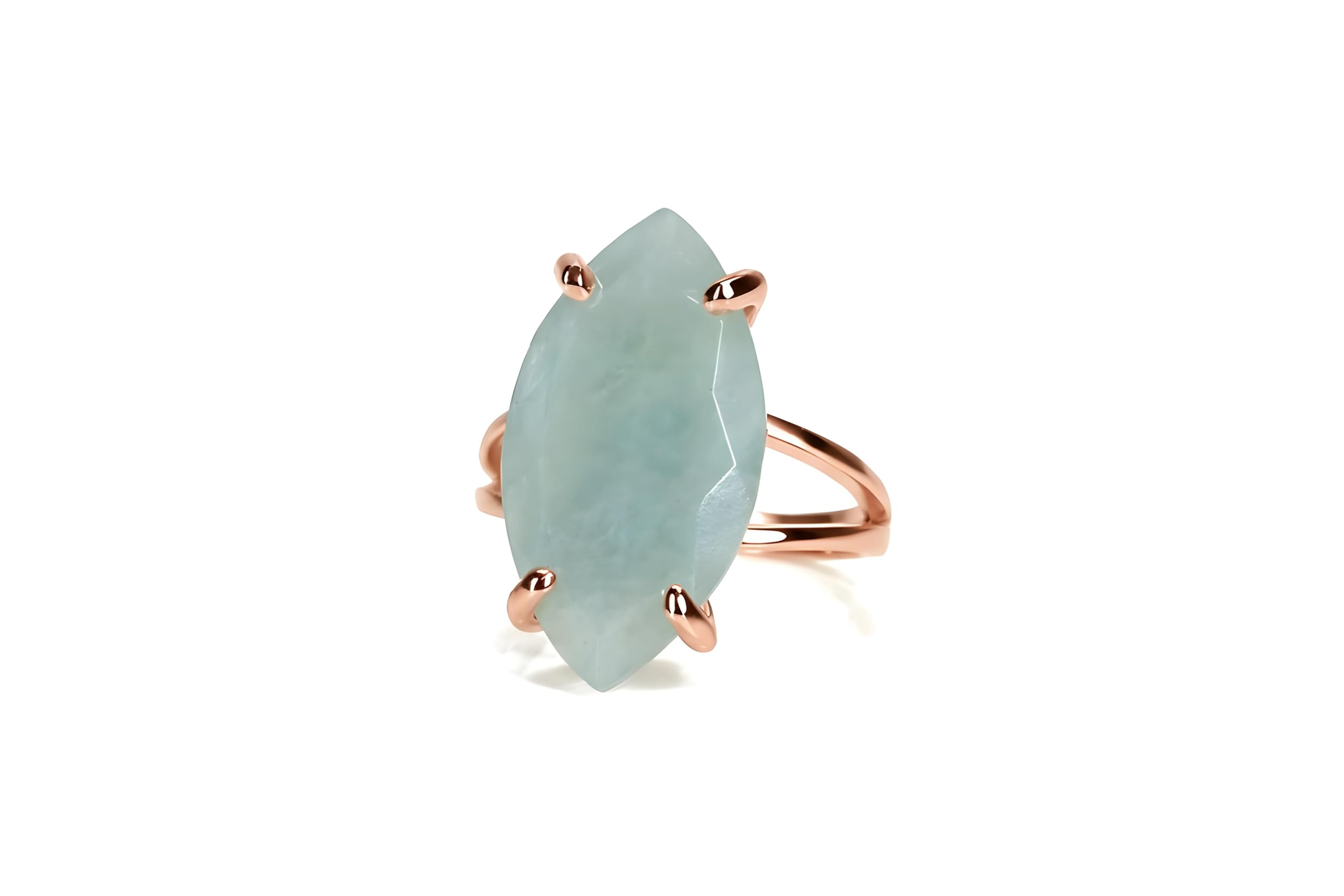 Anillo de Oro Rosa con Aguamarina - Joyas Hechas a Mano Llenas de Oro Anillos con Piedras de Nacimiento Regalos de Aniversario para Ella - Elija su Acabado y Tamaño - Caja de Joyas Incluida