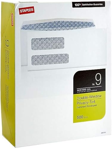 Miniatura 2 de Sobres de factura sin 9 - Tinte de seguridad de doble ventana, caja de 500 sobres