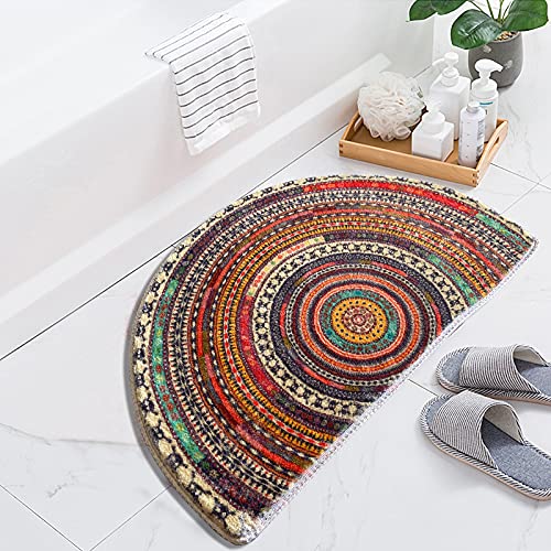 Half Round Door Mat,Semi Circle Bathroom Floor Rug,Mandala Boho Bohemian Non-Slip Welcome Entrance Way Absorbent Bath Mat,Microfiber Tufted Indoor Rug For Kitchen Living Room (Multicolor) #TOP1