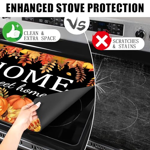 Image of Fall Pumpkin Stove Cover For Electric Stove, 20x28 Glass Stove Top Mat Thanksgiving Heat Resist Electric Gas Range Mat Sweet Home Decor Glass Top Protector Black Kitchen Cooktop Pad