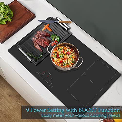 36 Inch Induction Cooktop 5 Boost Burners, Built-In Electric Stove Top Cooker With Double Flexi Zone, 9 Power Levels, Keep Warm Function, Timer, Child Safety Lock, 220-240V, 9000W #TOP3