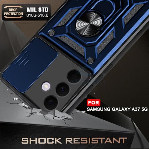 Image of AESTMO Tough Armor Samsung Galaxy A37 5G Bumper Back Case Cover | Ring Holder & Sliding Camera Shield Cover | 360 Degree Protection Back Case Cover for Samsung Galaxy A37 5G (Blue)