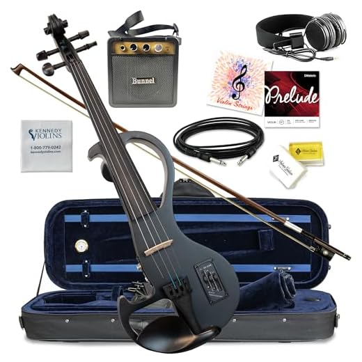 Electric Violin Bunnel Edge Outfit 4/4 Full Size (Clear) (BLACK)- Carrying Case and Accessories Included - Headphone Jack - Highest Quality with Piezo ceramic pick-up By Kennedy Violins