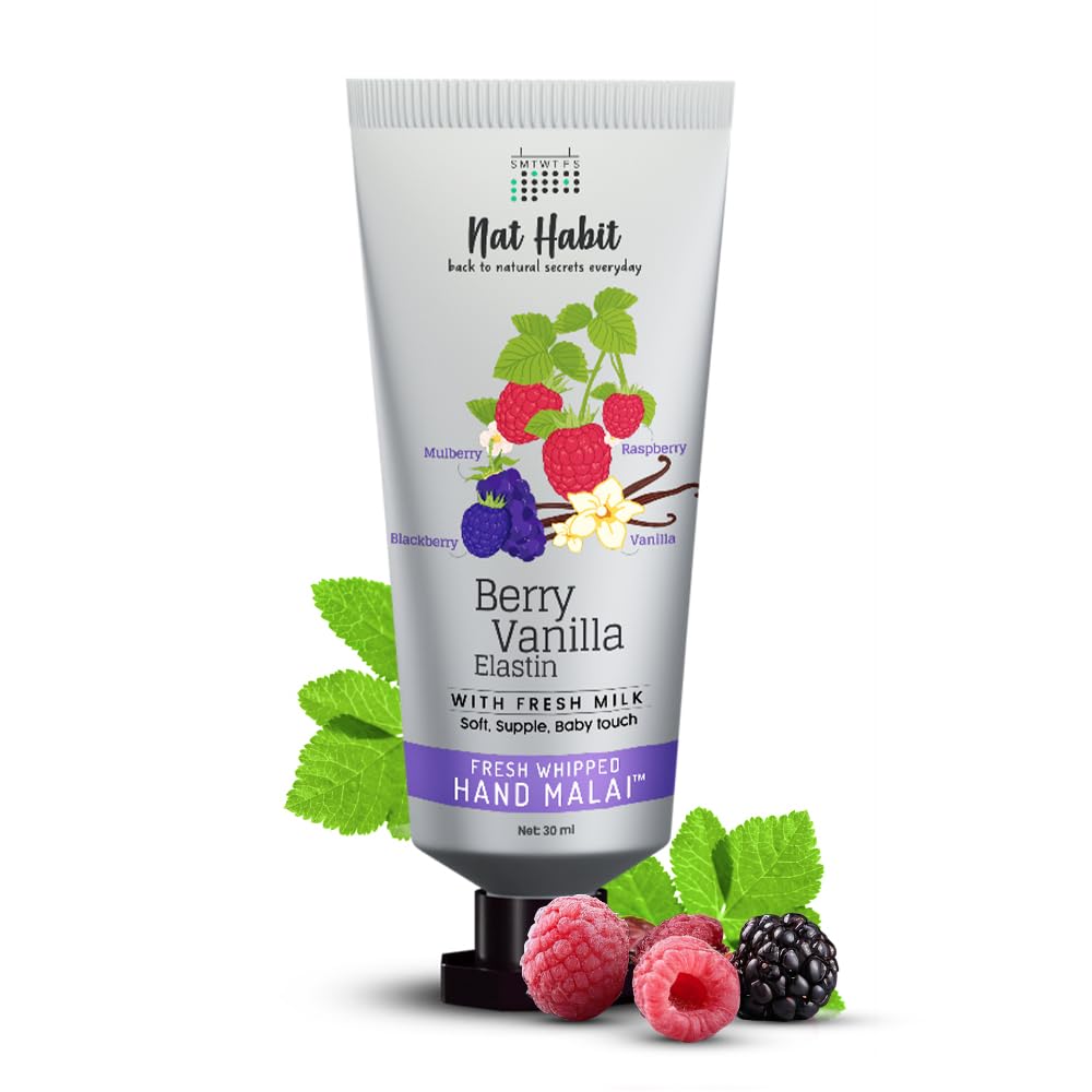 Nat Habit Berry Vanilla Hand Cream Fresh Whipped Hand Malai With Shea Butter For Men & Women, Hands Soft, Supple, Baby Touch Moisturization, Chemical Free (30 ml)