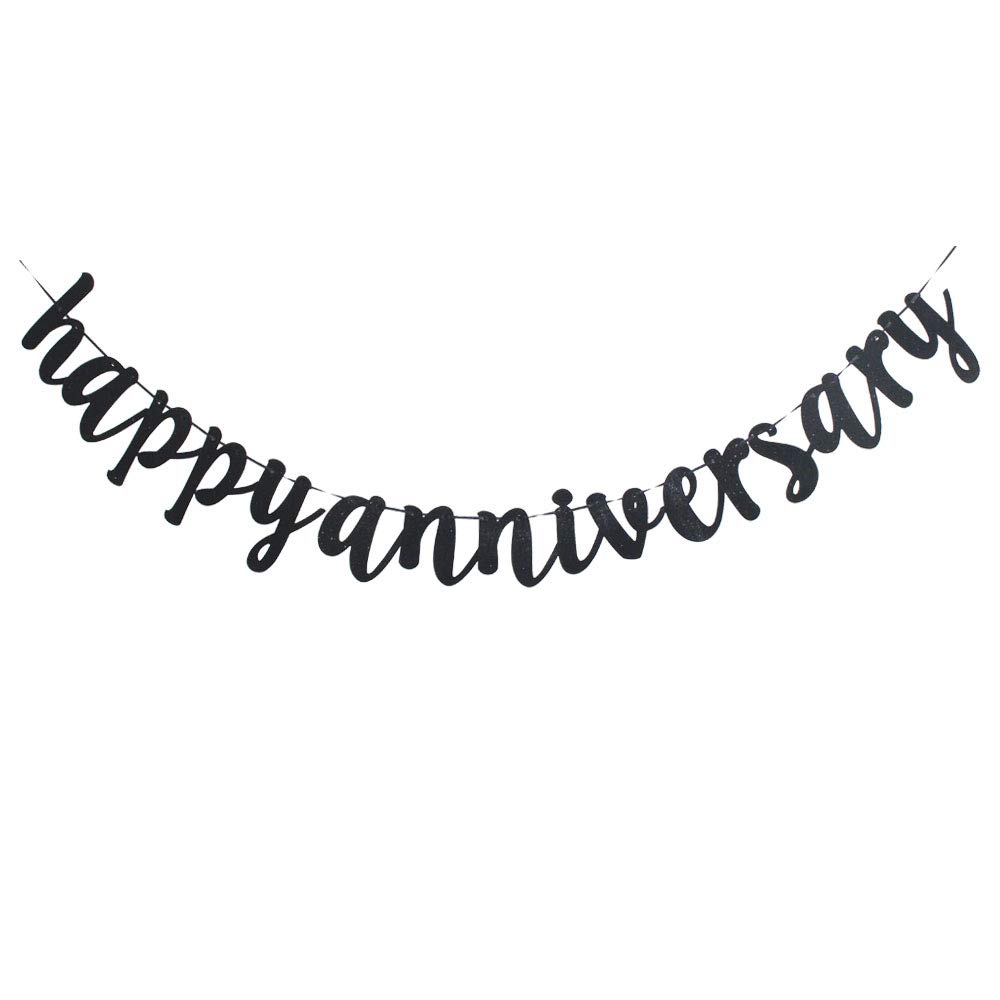 Happy Anniversary Banner, Funny Black Paper Sign Decors for Wedding Anniversary Party Supplies