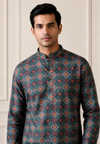 Image of FOXDX Men's Traditional Cotton Floral Printed Only Kurta
