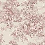 Papier Peint Toile de Jouy Borastapeter Rouge et Beige, Non Tissé Non Tissé, Motif Pastoral Classique, 53cm x 10.05m, Décalage du Rapport 26.5cm