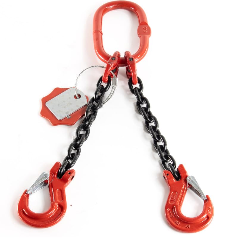 Kettengehänge 2-Strängig 8mm x 2,5m - Hochfest Anschlagkette - Krankette Robuste Ausführung - Verzinkte Kette Güteklasse 8, Kette für Kräne mit zwei Gabelkopfhaken