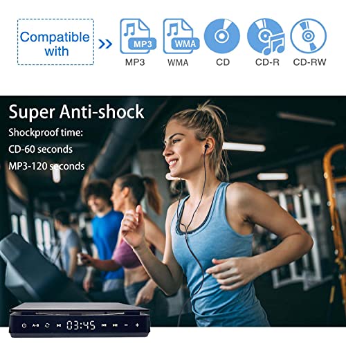 Rechargeable Portable Cd Player Small Cd Player For Car With 3.5Mm Aux Cable Dual Headphones Hole Design Led Display Touch Buttons 12 Hours Playing Time Anti-Skip Shockproof #TOP1