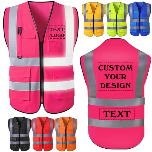 Gilet de Sécurité Personnalisé pour Homme avec Logo Gilet Réfléchissant haute Visibilité Personnalisé avec Poches à Fermeture éclair Gilets de...