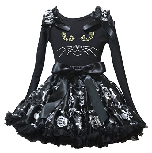 Vestido de Halloween cómodo y sin picaduras con camiseta de gato negro y falda de niña XL