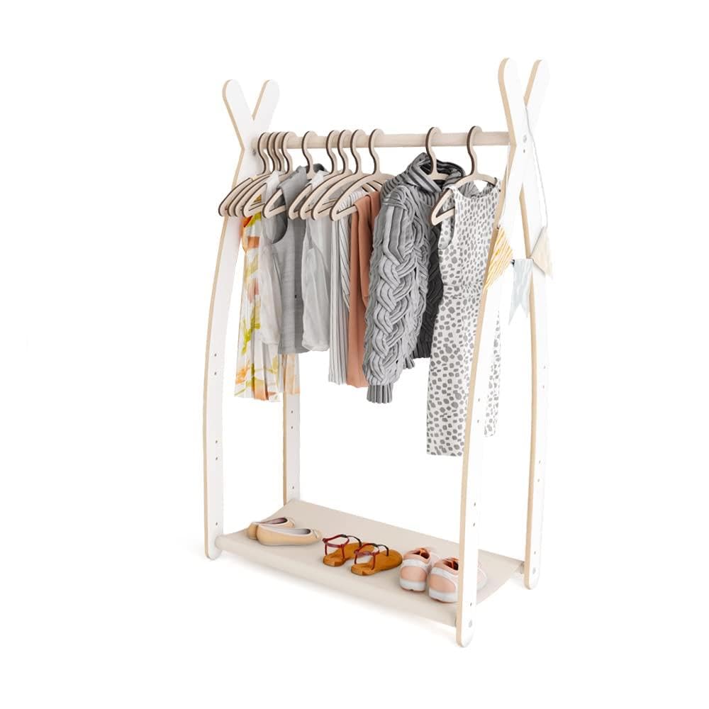 MAMOI® Perchero para niños 95x106x32cm / 53x95x32cm | Armario para niños | Perchero de pie | Riel de ropa para niños | Carril de madera | Armario para niños | 100% ECO | Hecho en la UE