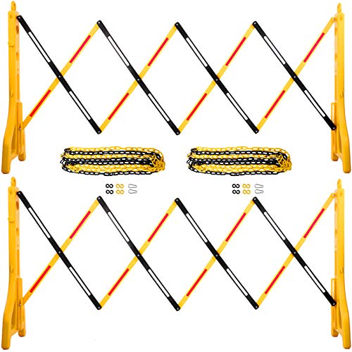 VEVOR Expandable Mobile Barricade 8.3ft Width Plastic Barricade Water Filled Yellow Expandable Safety Barricades 38" Height Expandable Barricade Fence 2pcs Traffic Barricade w/Reflectors w/ 2 Chains