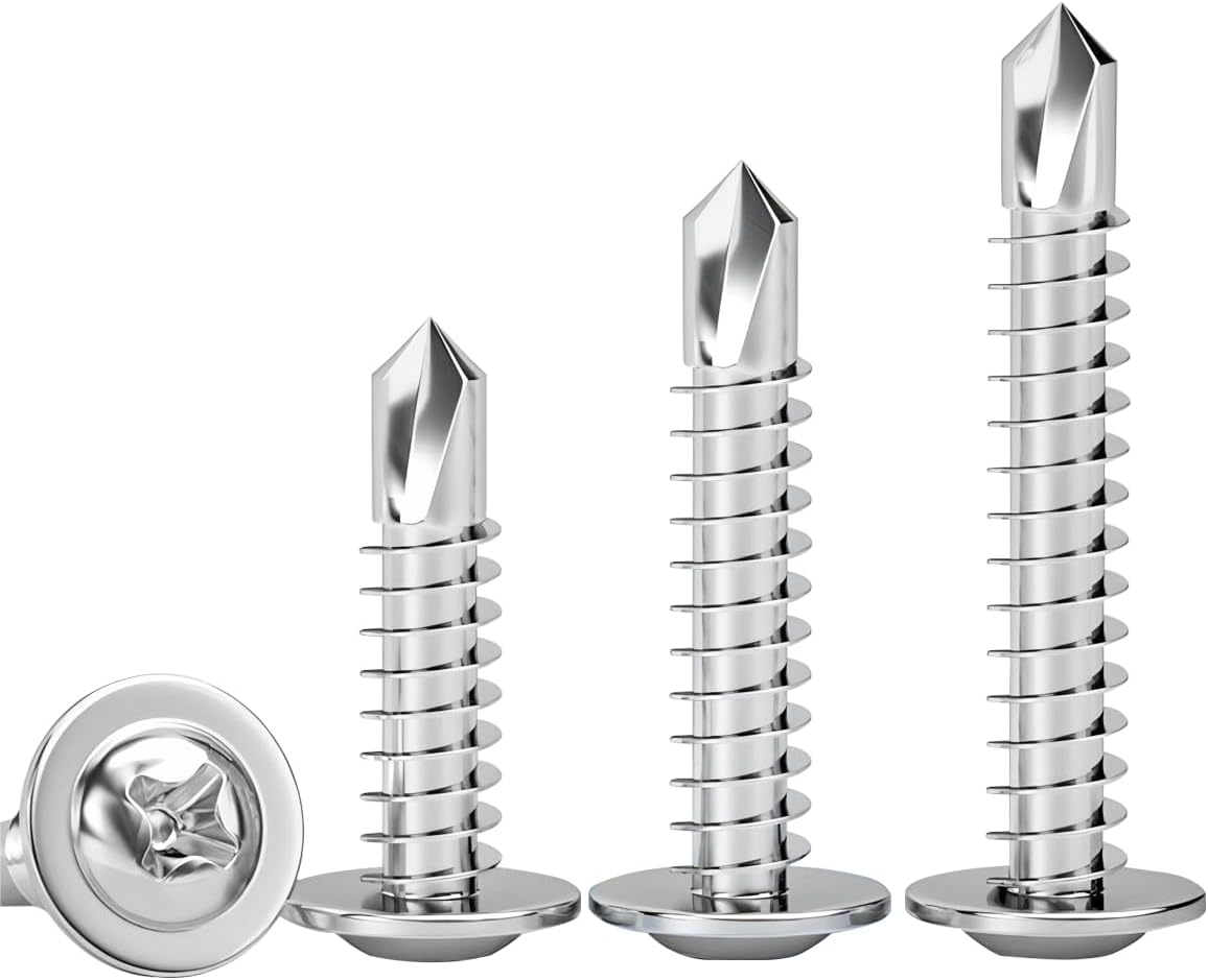 Qrity 100 Pcs Self Drilling Screws, Stainless Steel Self Tapping Screws, M4.2 x 32 mm Sheet Metal Screws, Round Head Phillips Screws for Metal, Wood