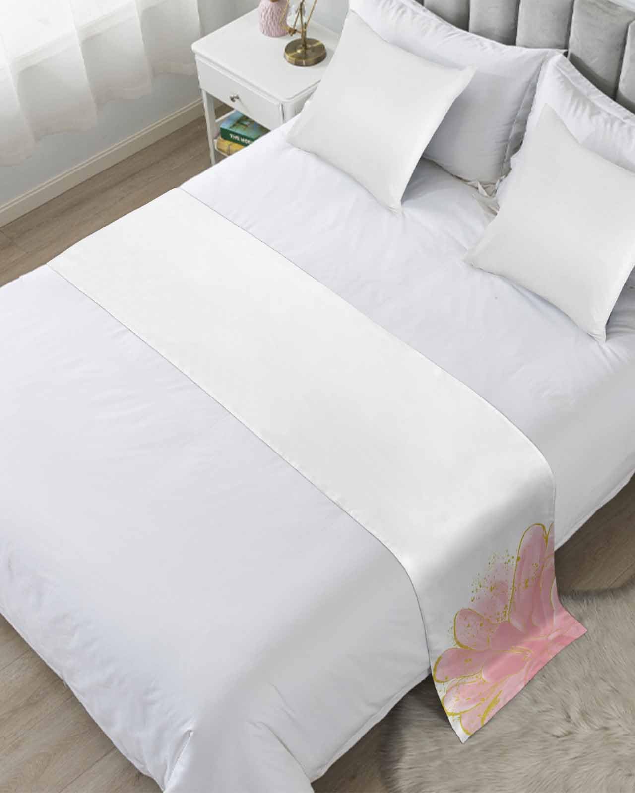 Blush Pink Gold Bed Runner for Full/Queen Size Bed, Bedspread Protector Slipcover Bed Scarf for Foot Bed Runners & Scarves for Bedroom Hotel Wedding Room 83x20 Inches Abstract Contemporary Flower Art-image-10