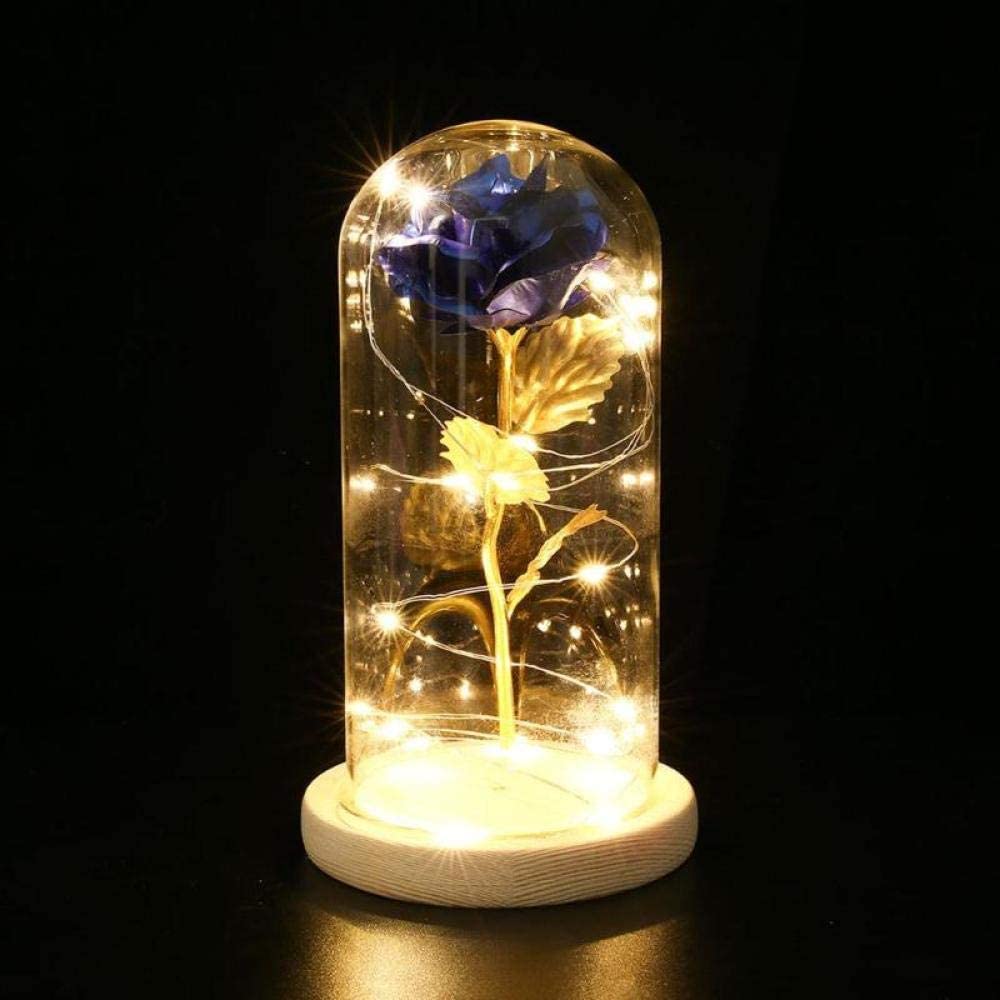 Dome Led Light, złota folia Rose 20 Led pozłacana czerwona róża ze światłem LED w szklanej kopule 22 * 11,4 cm 1 wieczna róża (4) (kolor: 2) (3)