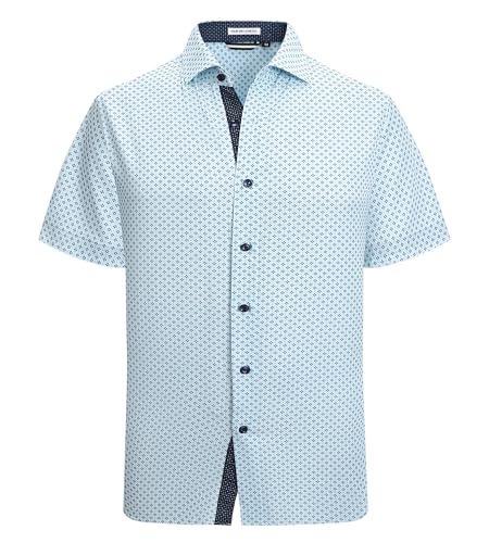 Alex Vando Mens Printed Dress Shirts Short Sleeve Easy Care Regular Fit Button Down Shirt,Blue Stripe 863,L