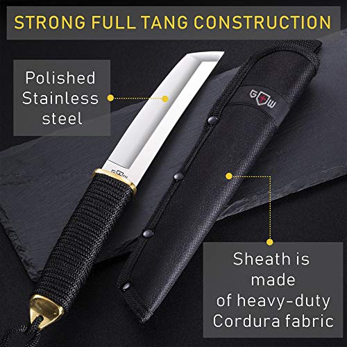 Grand Way Japanese Fixed Blade Tanto Knife - 5,9" Polished Sharp Blade - Knives With Paracord Handle - Survival Ninja Knife With Sheath - Mens Gifts - Birthdaychristmas Father's Gift 2307 #TOP4