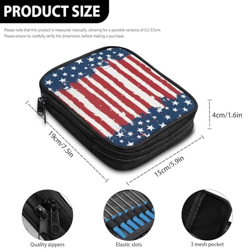 Image of Vanideaoty USA Flag Crochet Hook Case Lightweight Knitting Needle Case with Web Pockets Swing Crochet Hooks Accessories Independence Day Home Gifts