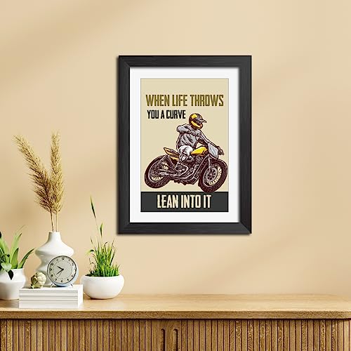 Image of TenorArts Motorcycle Riding Posters Photo Frame Bikers Bullet Rider Motivational Quotes Laminated Poster Framed Painting with Matt Finish Frames (9inches x 12inches) (Lean into it)