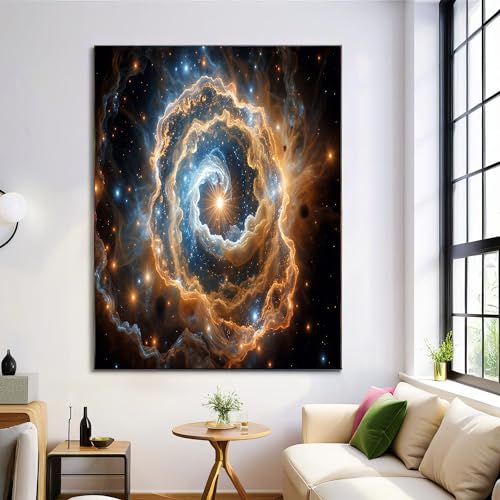 Art mural bleu pour salle de bain : toile nébuleuse univers 70x100 cm