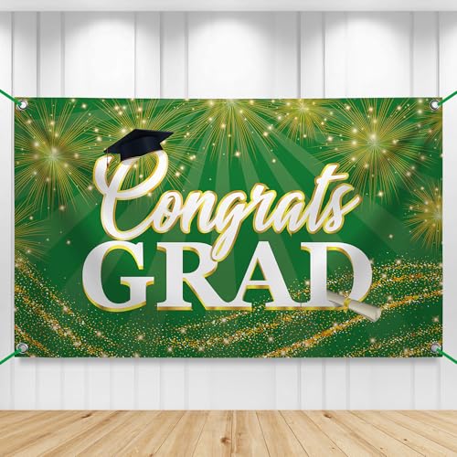 Image of KatchOn, Green Congrats Grad Banner - Xtralarge, 72x44 Inch | Green and Gold Grad Banner for Graduation Decorations 2026 | Congrats Grad Backdrop for 2026 Graduation Decorations ASIN