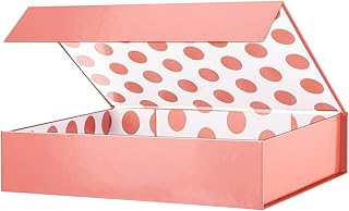 GREEN BEAN Gift Box 11x7.8x2.3 Inches, Rose Gold Gift Box with Lid for Presents, Magnetic Shirt Gift Boxes for Clothes (Glossy Metallic Rose Gold, Polka Dot Design Inside)