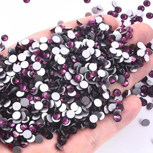 Image of 2880pcs Amethyst Glass Flatback Rhinestones for Nail Art Crafts, Multi-Size Round Crystal Gems for DIY Decoration 2-4.8mm SS6-20 Dark Purple