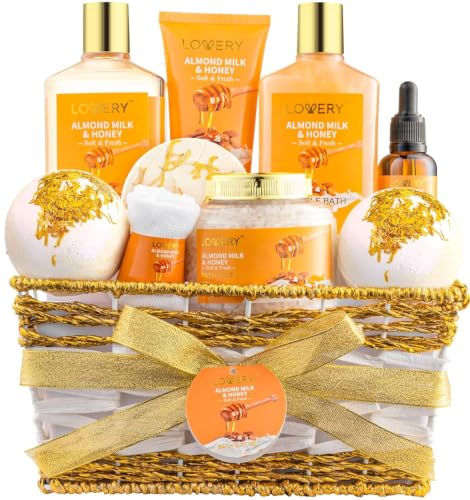 Gifts for Women Gift Basket for Women - 10 Pc Almond Milk & Honey Beauty & Personal Care Set - Home...