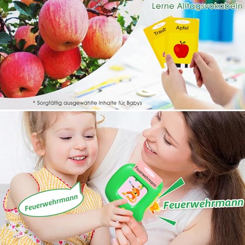 Sprechende Lernkarten Deutsch Lernspielzeug 384 Wörtern Sprechen Lernen Flash Karten Deutsch Lernspiele Sprachspiele Spielzeug ab 2 3 4 5 Jahre, Lernen Alphabet Zahlen Farben Tier Talking Flash Cards