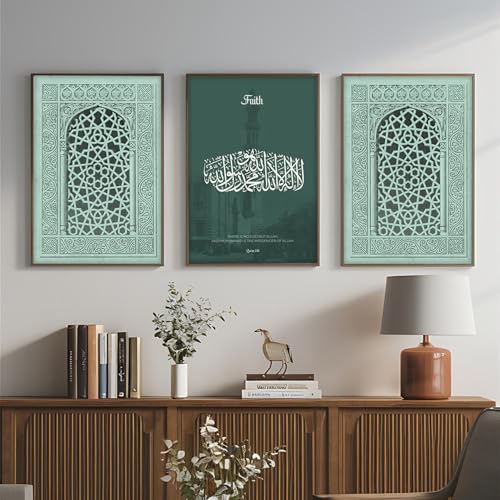 Image of ARTELLY Islamic Wall Painting for Wall Decoration, Living Room Bedroom Office Decor, Arabic Calligraphy Wall Poster Art Set of 3 (Art 5, 10 x13 inch)