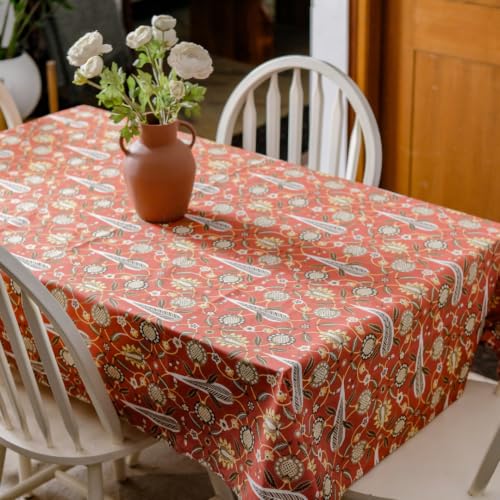 Image of THE YARD HOUSE Wipeable & Anti-Slip Cotton Table Cover for Family Dining, Party. Protects Against Spills, Scratches, Damages (Spicekeepers Dream, 60 x 90 inch (Rectangle))