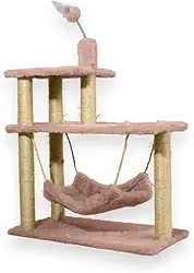 Arranhador Gato Triplo Cama Grande com Brinquedo Rosa