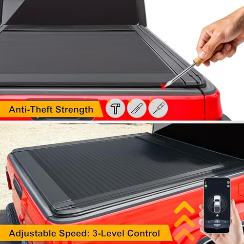 Image of ONINE Low Profile Electric Power Retractable Truck Bed Tonneau Cover Custom fit 2020-2026 Jeep Gladiator JT 5ft Bed(60.3 inch), Aluminum Matte Black Slat, Remote Control, Weatherproof & Secure